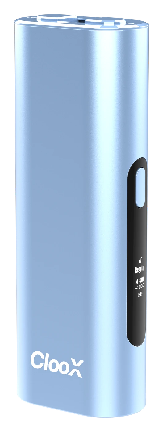 ClooX device in Glacier Blue, front three-quarter view